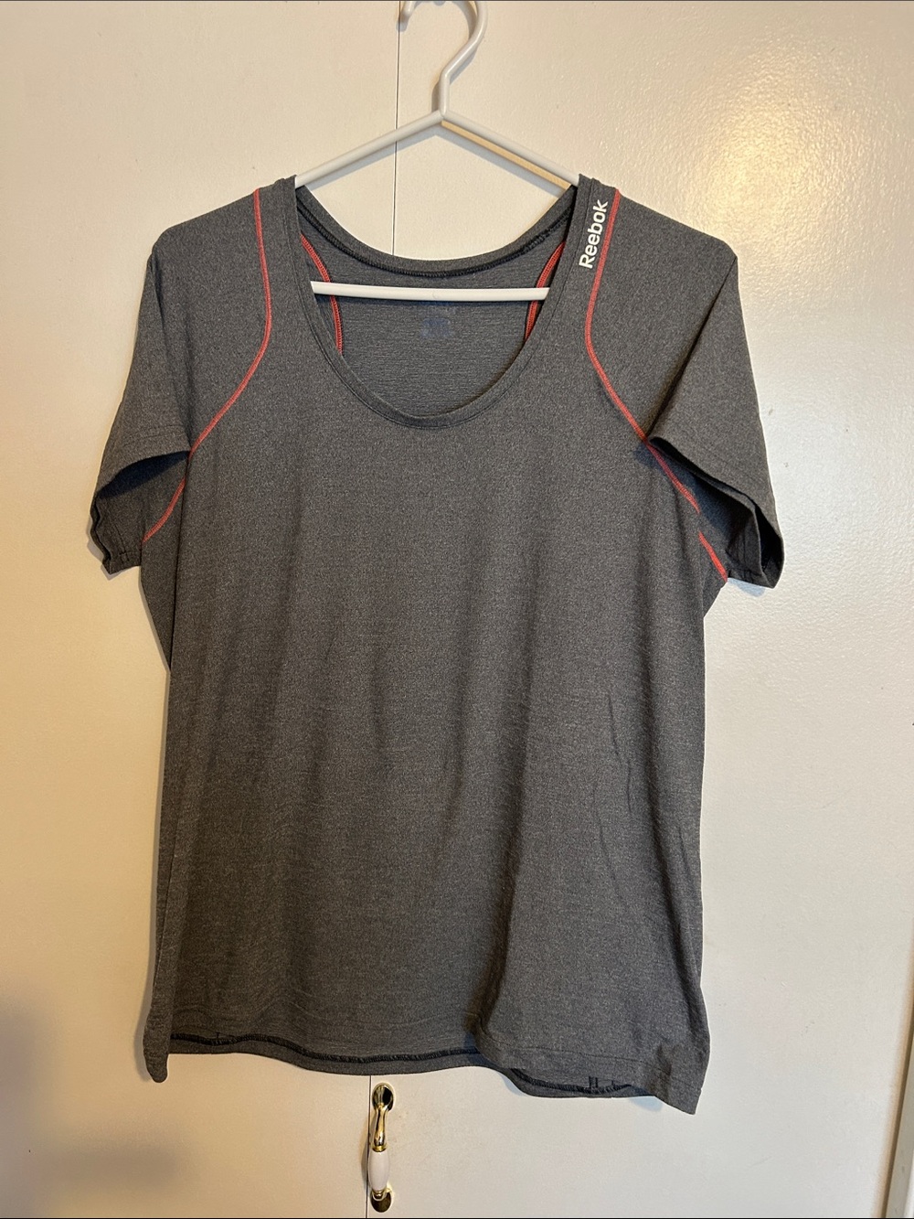 Reebok Gray Short Sleeve Performance Tee with Pink Contrast